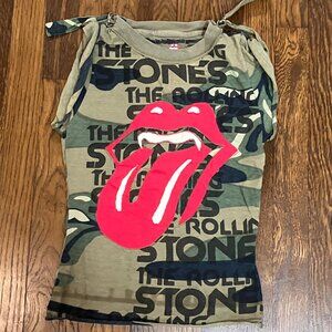 Buddhist Punk Rolling Stone camouflage camo LICKS 2003 muscle tee shirt top XS